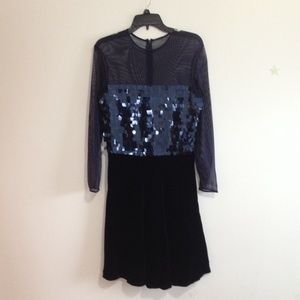 dark blue velvet evening dress w/oval sequins